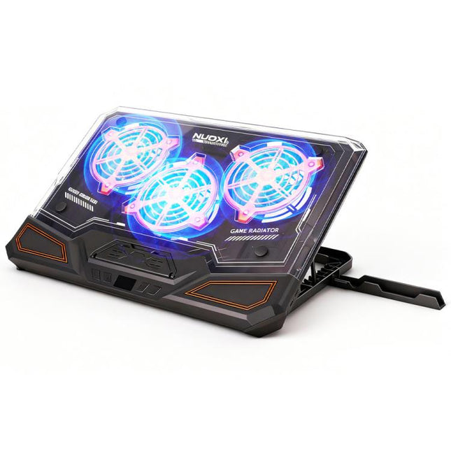 NUOXI C500 Triple Fan Transparent Colorful Panel Laptop Cooler with Four-Speed Fan Adjustment.