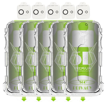 5pcs 5D Curved Easy Install Dust-proof Box 360 Privacy Tempered Glass Film with Lens Film, For iPhone 17e / 16e, For iPhone 17 Pro Max, For iPhone 17 Pro, For iPhone 17, For iPhone Air, For iPhone 16 Pro Max, For iPhone 16 Pro, For iPhone 16 Plus      ...