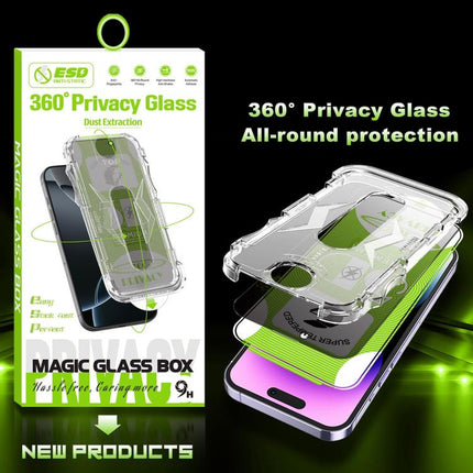 5pcs 5D Curved Easy Install Dust-proof Box 360 Privacy Tempered Glass Film with Lens Film, For iPhone 17e / 16e, For iPhone 17 Pro Max, For iPhone 17 Pro, For iPhone 17, For iPhone Air, For iPhone 16 Pro Max, For iPhone 16 Pro, For iPhone 16 Plus      ...