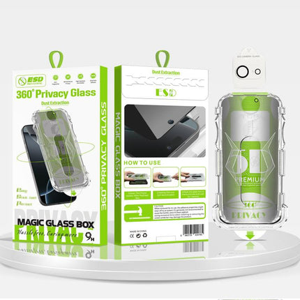 5pcs 5D Curved Easy Install Dust-proof Box 360 Privacy Tempered Glass Film with Lens Film, For iPhone 17e / 16e, For iPhone 17 Pro Max, For iPhone 17 Pro, For iPhone 17, For iPhone Air, For iPhone 16 Pro Max, For iPhone 16 Pro, For iPhone 16 Plus      ...