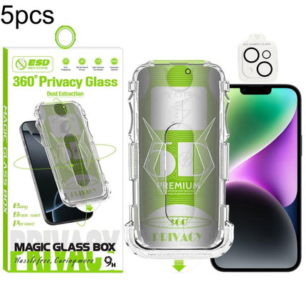 5pcs 5D Curved Easy Install Dust-proof Box 360 Privacy Tempered Glass Film with Lens Film, For iPhone 17e / 16e, For iPhone 17 Pro Max, For iPhone 17 Pro, For iPhone 17, For iPhone Air, For iPhone 16 Pro Max, For iPhone 16 Pro, For iPhone 16 Plus      ...