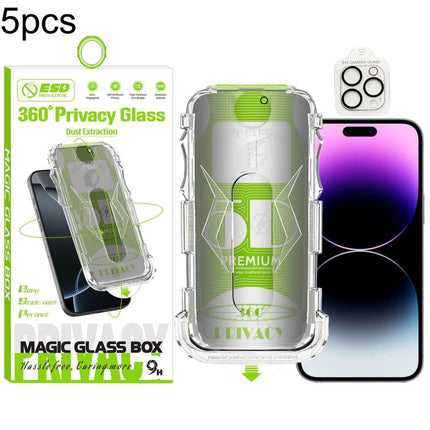 5pcs 5D Curved Easy Install Dust-proof Box 360 Privacy Tempered Glass Film with Lens Film, For iPhone 17e / 16e, For iPhone 17 Pro Max, For iPhone 17 Pro, For iPhone 17, For iPhone Air, For iPhone 16 Pro Max, For iPhone 16 Pro, For iPhone 16 Plus      ...
