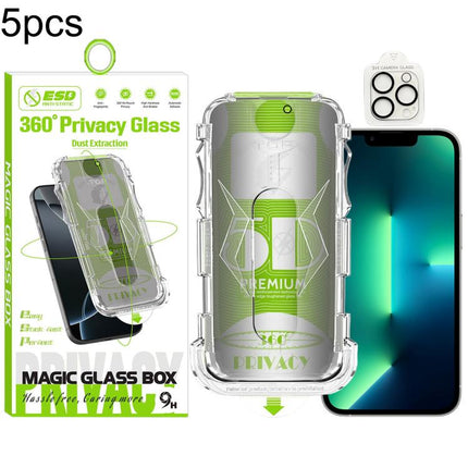 5pcs 5D Curved Easy Install Dust-proof Box 360 Privacy Tempered Glass Film with Lens Film, For iPhone 17e / 16e, For iPhone 17 Pro Max, For iPhone 17 Pro, For iPhone 17, For iPhone Air, For iPhone 16 Pro Max, For iPhone 16 Pro, For iPhone 16 Plus      ...