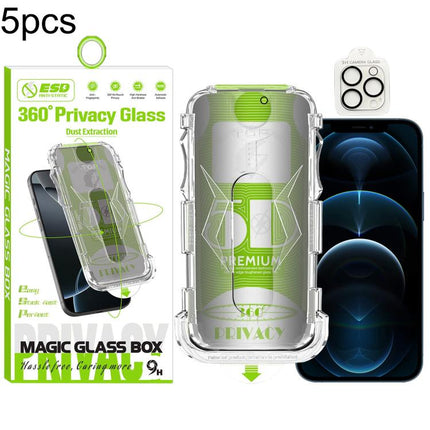 5pcs 5D Curved Easy Install Dust-proof Box 360 Privacy Tempered Glass Film with Lens Film, For iPhone 17e / 16e, For iPhone 17 Pro Max, For iPhone 17 Pro, For iPhone 17, For iPhone Air, For iPhone 16 Pro Max, For iPhone 16 Pro, For iPhone 16 Plus      ...