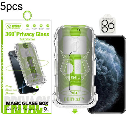 5pcs 5D Curved Easy Install Dust-proof Box 360 Privacy Tempered Glass Film with Lens Film, For iPhone 17e / 16e, For iPhone 17 Pro Max, For iPhone 17 Pro, For iPhone 17, For iPhone Air, For iPhone 16 Pro Max, For iPhone 16 Pro, For iPhone 16 Plus      ...