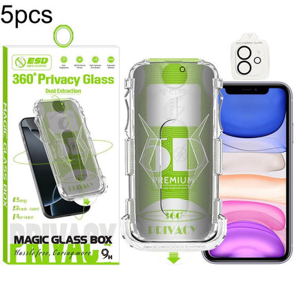 5pcs 5D Curved Easy Install Dust-proof Box 360 Privacy Tempered Glass Film with Lens Film, For iPhone 17e / 16e, For iPhone 17 Pro Max, For iPhone 17 Pro, For iPhone 17, For iPhone Air, For iPhone 16 Pro Max, For iPhone 16 Pro, For iPhone 16 Plus      ...