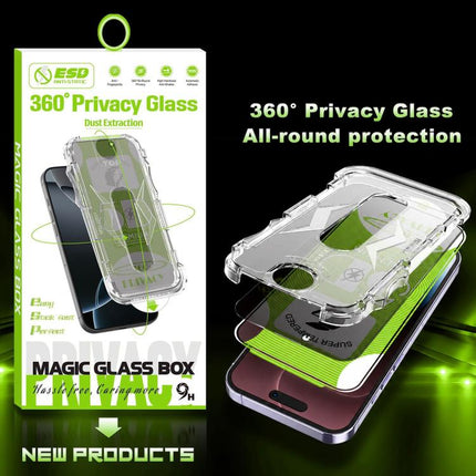 5pcs 5D Curved Easy Install Dust-proof Box 360 Privacy Tempered Glass Film with Lens Film, For iPhone 18 Pro, For iPhone 18 Pro Max, For iPhone 17e / 16e, For iPhone 17 Pro Max, For iPhone 17 Pro, For iPhone 17, For iPhone Air, For iPhone 16 Pro Max   ...