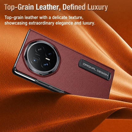 Metal Bar-Type Holder Smart View Window Genuine Leather Phone Case, For Honor Magic V6