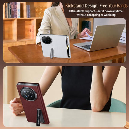 Metal Bar-Type Holder Smart View Window Genuine Leather Phone Case, For Honor Magic V6