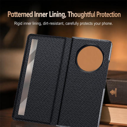 Metal Bar-Type Holder Smart View Window Genuine Leather Phone Case, For Honor Magic V6