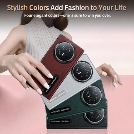 Metal Bar-Type Holder Smart View Window Genuine Leather Phone Case, For Honor Magic V6