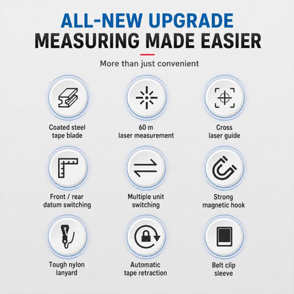 OUXIAOJIANG 3 in 1 High-Precision Handheld Cross Line Laser Rangefinder Digital Tape Measure, 40m, 60m