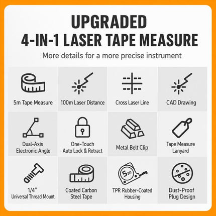 4 in 1 High-Precision Infrared Cross Line Bluetooth Laser Rangefinder, 40m, 60m, 80m, 100m