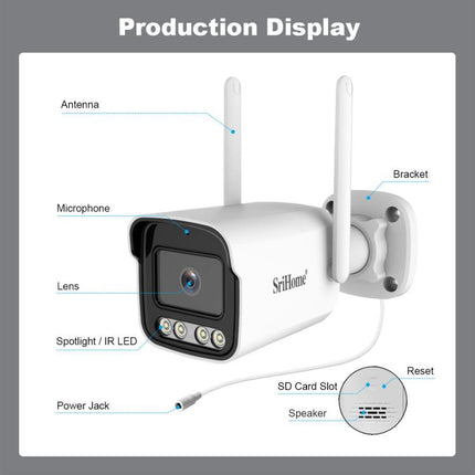 Srihome SH065 5MP Outdoor Security HD Camera, Supports Two-Way Audio and Color Night Vision, SH065
