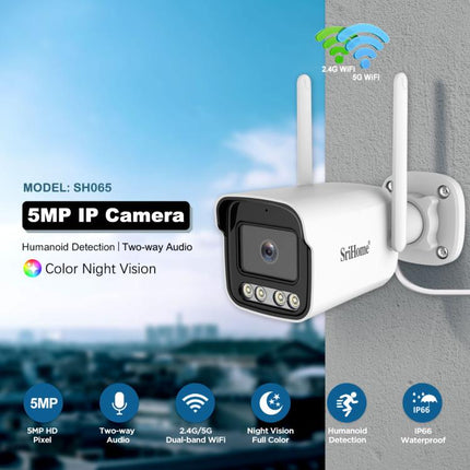 Srihome SH065 5MP Outdoor Security HD Camera, Supports Two-Way Audio and Color Night Vision, SH065
