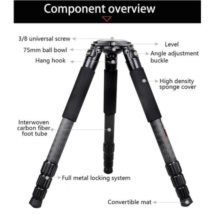 BEXIN ST424C Rugged Camcorder Photographic Carbon Fiber Big Tripod, Max Tube: 40mm, ST424C