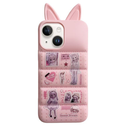Bunny Ears Puffer Cartoon Characters TPU Phone Case, For iPhone 13 Pro Max, For iPhone 13, For iPhone 12 Pro Max