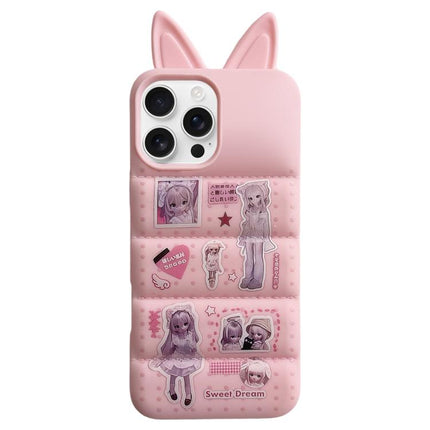 Bunny Ears Puffer Cartoon Characters TPU Phone Case, For iPhone 17 Pro Max, For iPhone 17 Pro, For iPhone 17, For iPhone 16 Pro Max, For iPhone 16 Pro, For iPhone 16