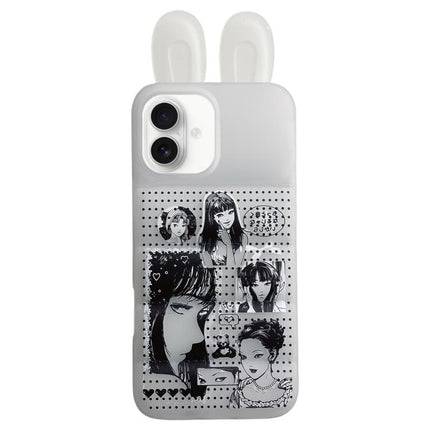 Bunny Ears Puffer Cartoon Characters TPU Phone Case, For iPhone 17 Pro Max, For iPhone 17 Pro, For iPhone 17, For iPhone 16 Pro Max, For iPhone 16 Pro, For iPhone 16