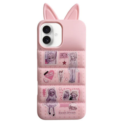 Bunny Ears Puffer Cartoon Characters TPU Phone Case, For iPhone 17 Pro Max, For iPhone 17 Pro, For iPhone 17, For iPhone 16 Pro Max, For iPhone 16 Pro, For iPhone 16