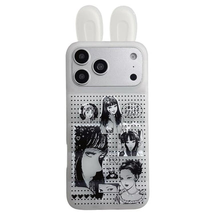 Bunny Ears Puffer Cartoon Characters TPU Phone Case, For iPhone 17 Pro Max, For iPhone 17 Pro, For iPhone 17, For iPhone 16 Pro Max, For iPhone 16 Pro, For iPhone 16