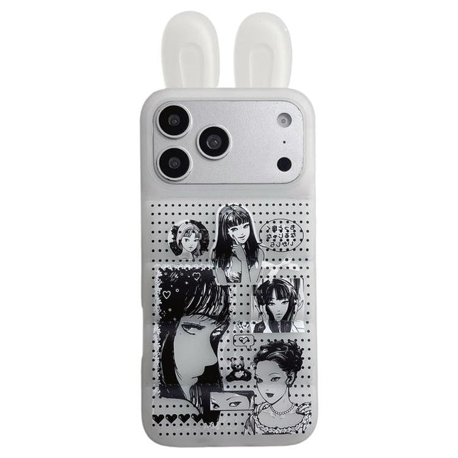Bunny Ears Puffer Cartoon Characters TPU Phone Case, For iPhone 17 Pro Max, For iPhone 17 Pro, For iPhone 17, For iPhone 16 Pro Max, For iPhone 16 Pro, For iPhone 16