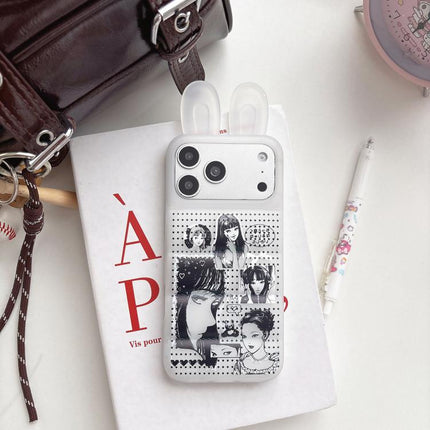 Bunny Ears Puffer Cartoon Characters TPU Phone Case, For iPhone 17 Pro Max, For iPhone 17 Pro, For iPhone 17, For iPhone 16 Pro Max, For iPhone 16 Pro, For iPhone 16