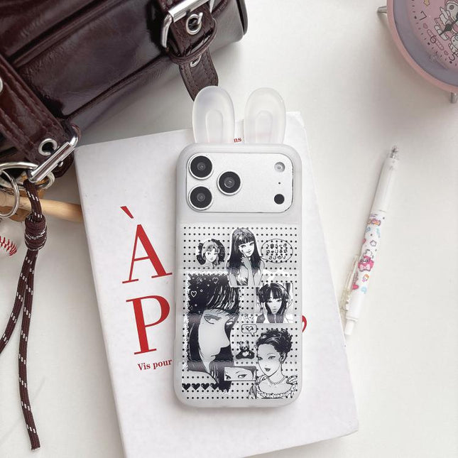 Bunny Ears Puffer Cartoon Characters TPU Phone Case, For iPhone 17 Pro Max, For iPhone 17 Pro, For iPhone 17, For iPhone 16 Pro Max, For iPhone 16 Pro, For iPhone 16