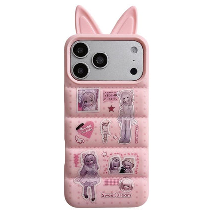 Bunny Ears Puffer Cartoon Characters TPU Phone Case, For iPhone 17 Pro Max, For iPhone 17 Pro, For iPhone 17, For iPhone 16 Pro Max, For iPhone 16 Pro, For iPhone 16