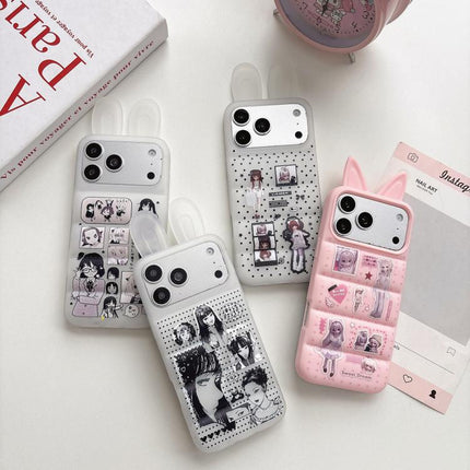 Bunny Ears Puffer Cartoon Characters TPU Phone Case, For iPhone 15 Pro Max, For iPhone 15 Pro, For iPhone 15, For iPhone 14, For iPhone 14 Pro, For iPhone 14 Pro Max