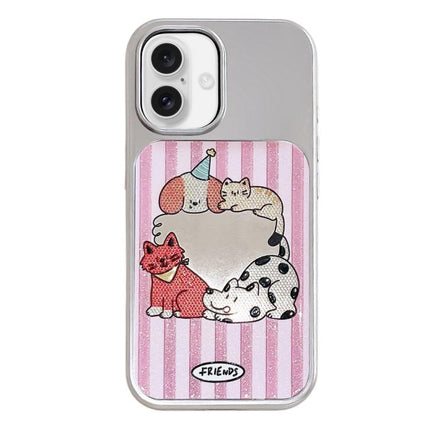 Electroplated Silver Frame Glitter Embossed Phone Case, For iPhone 17