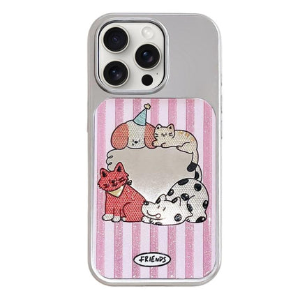 Electroplated Silver Frame Glitter Embossed Phone Case, For iPhone 15 Pro Max
