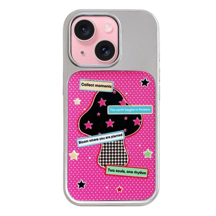 Electroplated Silver Frame Glitter Embossed Phone Case, For iPhone 15