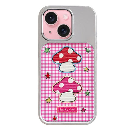 Electroplated Silver Frame Glitter Embossed Phone Case, For iPhone 15