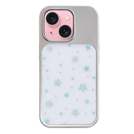 Electroplated Silver Frame Glitter Embossed Phone Case, For iPhone 15