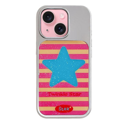 Electroplated Silver Frame Glitter Embossed Phone Case, For iPhone 15