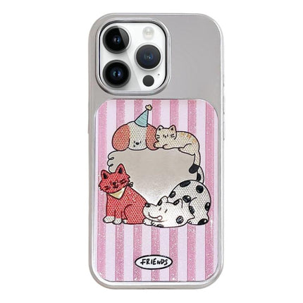 Electroplated Silver Frame Glitter Embossed Phone Case, For iPhone 14 Pro