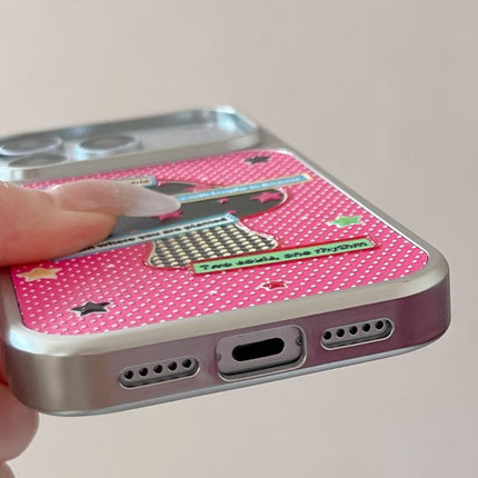 Electroplated Silver Frame Glitter Embossed Phone Case, For iPhone 17 Pro