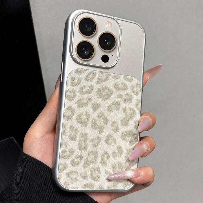 Large Window Full Coverage Glitter Leopard Print Phone Case, For iPhone 15 Pro Max, For iPhone 15 Pro, For iPhone 15 Plus, For iPhone 15