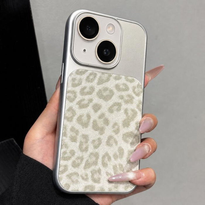 Large Window Full Coverage Glitter Leopard Print Phone Case, For iPhone 14 Plus, For iPhone 14, For iPhone 14 Pro, For iPhone 14 Pro Max