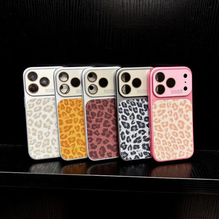 Large Window Full Coverage Glitter Leopard Print Phone Case, For iPhone 16 Pro Max, For iPhone 16 Pro, For iPhone 16 Plus, For iPhone 16