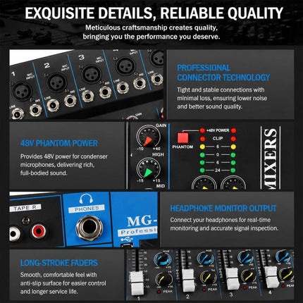 MG-04 4-Channel Multi-function Professional Bluetooth Live Streaming Recording Mixer, EU Plug, UK Plug, US Plug