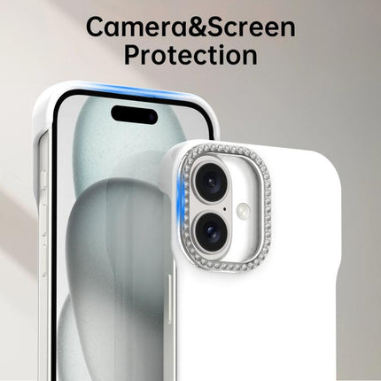 Candy Diamond Half-frame Frosted PC Hybrid TPU Phone Case, For iPhone 16 Plus, For iPhone 16, For iPhone 15 Pro Max
