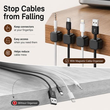 6pcs / Set Magnetic Cable Organizer Wall-Mounted Data Cable Holder