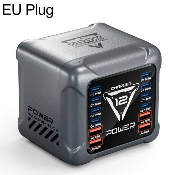 BK-127D 1200W GaN Multi Interface Desktop Charger with RGB Touch Lighting, EU Plug, US Plug, AU Plug, UK Plug