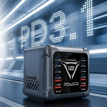 BK-127D 1200W GaN Multi Interface Desktop Charger with RGB Touch Lighting, EU Plug, US Plug, AU Plug, UK Plug