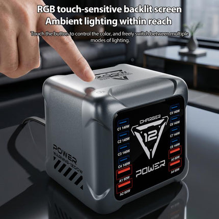 BK-127D 1200W GaN Multi Interface Desktop Charger with RGB Touch Lighting, EU Plug, US Plug, AU Plug, UK Plug