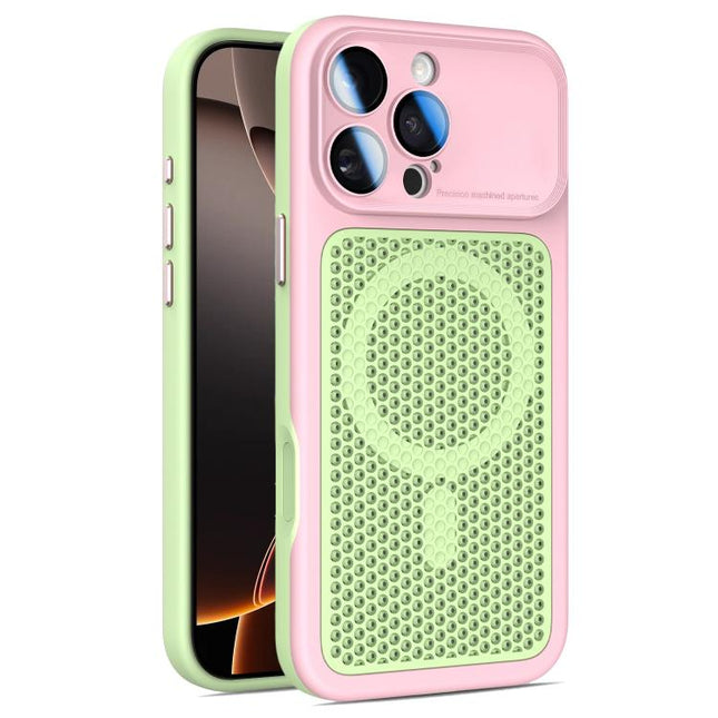 Armor Shield Mesh Cooling Magnetic Phone Case with Lens Film, For iPhone 16 Pro, For iPhone 16 Plus, For iPhone 16, For iPhone 15 Pro Max
