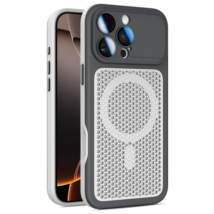 Armor Shield Mesh Cooling Magnetic Phone Case with Lens Film, For iPhone 16 Pro, For iPhone 16 Plus, For iPhone 16, For iPhone 15 Pro Max