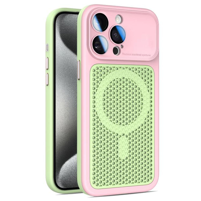 Armor Shield Mesh Cooling Magnetic Phone Case with Lens Film, For iPhone 15 Pro, For iPhone 15 Plus / 14 Plus, For iPhone 15, For iPhone 14 / 13